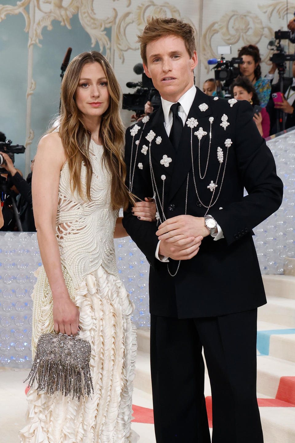 NEW YORK, NEW YORK - MAY 01: Hannah Bagshawe and Eddie Redmayne attend the 2023 Costume Institute Benefit celebrating "Karl Lagerfeld: A Line of Beauty" at Metropolitan Museum of Art on May 01, 2023 in New York City. (Photo by Taylor Hill/Getty Images)