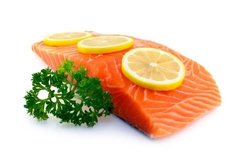 Salmon has omega 3 fatty acids that maintain a healthy scalp. Remember, a healthy scalp is the "root" of healthy hair.