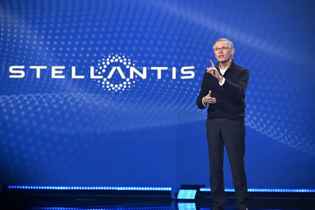 Stellantis CEO Carlos Tavares speaks during a keynote address at the Consumer Electronics Show (CES) in Las Vegas, on Jan. 5, 2023