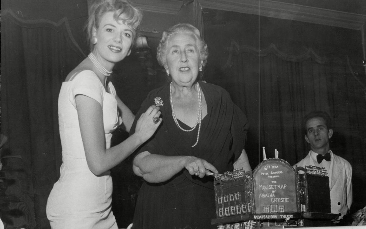 Mary Law with Agatha Christie celebrating the sixth year of The Mousetrap in 1958