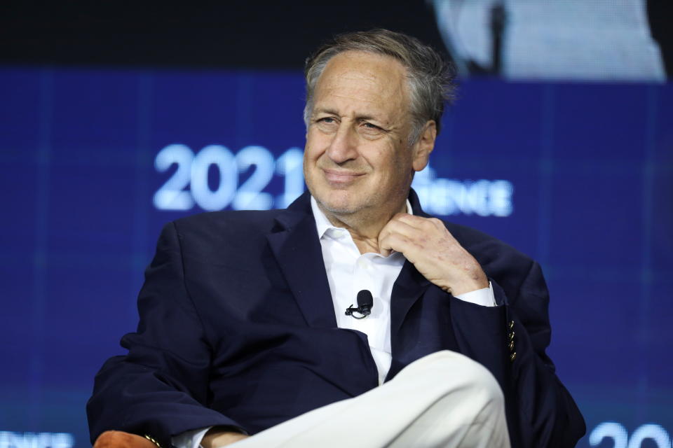 Adam Aron, Chairman of the Board and CEO, AMC Entertainment, speaks at the 2021 Milken Institute Global Conference in Beverly Hills, California, U.S., October 18, 2021. REUTERS/David Swanson