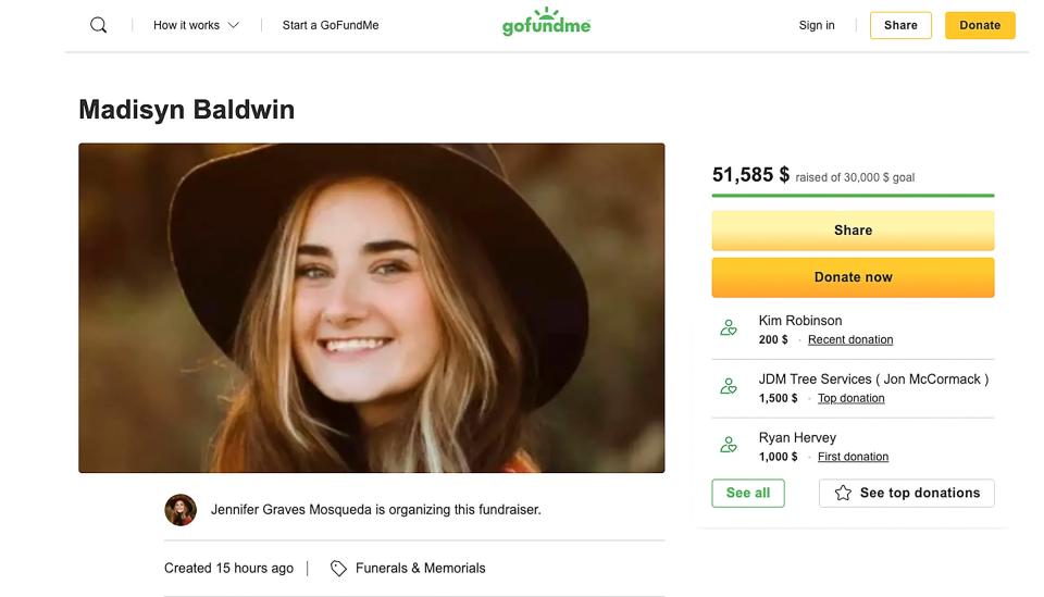 The page for the fundraising page for Madisyn Baldwin posted by her grandmother. The grandmother of Madisyn Baldwin has made a public plea on behalf of her family as it mourns the 17-year-old shot to death Tuesday at Oxford High School. Baldwin was among four students killed in the Oakland County school shooting.