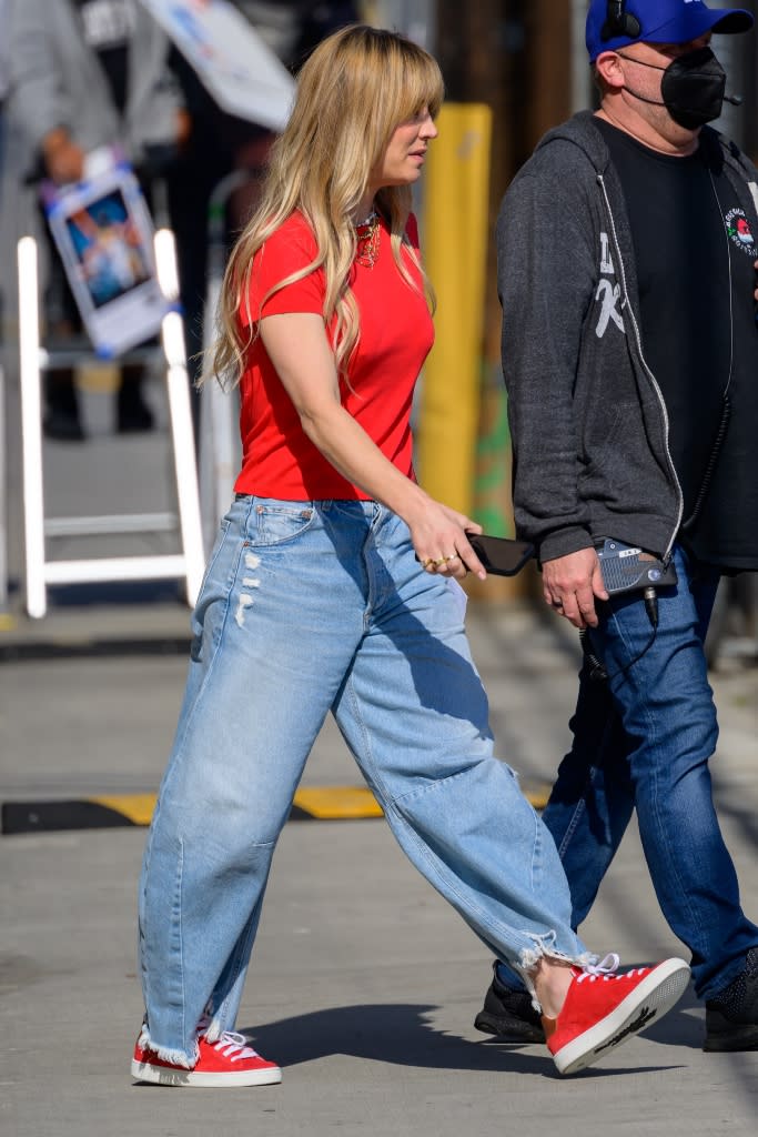 Kaley Cuoco films “Jimmy Kimmel Live!” in Los Angeles on May 25, 2022. - Credit: RB/Bauergriffin.com / MEGA