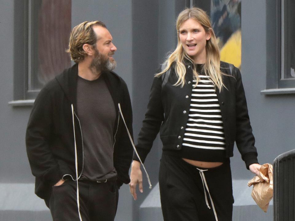 Jude Law and wife Phillipa Coan seen walking around Camden Town after a visit to The Salvation Army (Chalk Farm) on June 09, 2020 in London, England