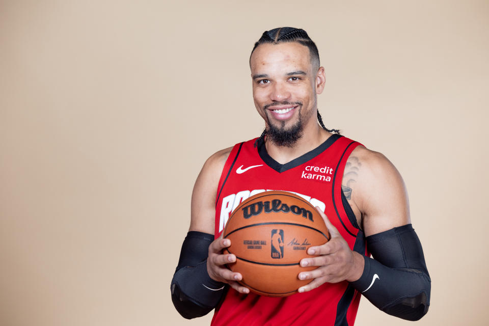 Dillon Brooks got ejected before we had on file an action shot of him in his Rockets gear. (Carmen Mandato/Getty Images)