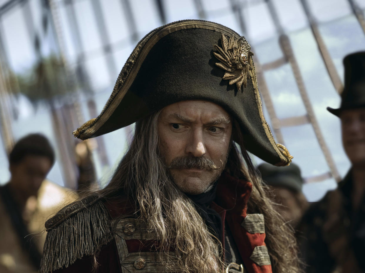 Jude Law as Captain Hook in Disney's live-action PETER PAN & WENDY, exclusively on Disney+. Photo by Eric Zachanowich. Â© 2023 Disney Enterprises, Inc. All Rights Reserved.