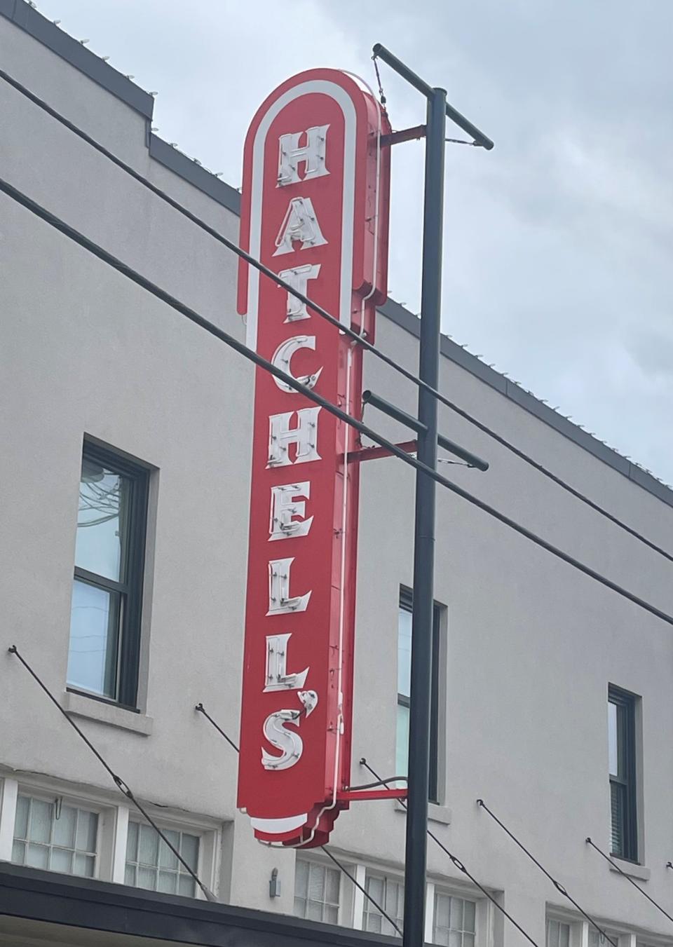 The restored Hatchell's sign on the corner of the Hatchell Building & Lofts in downtown West Monroe was unveiled Wednesday.