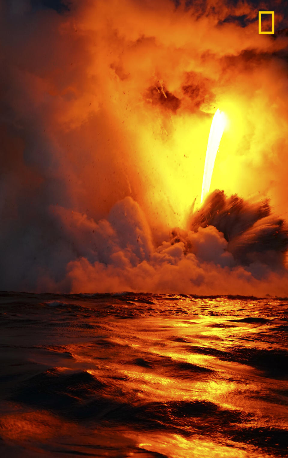 Lava falls into the sea