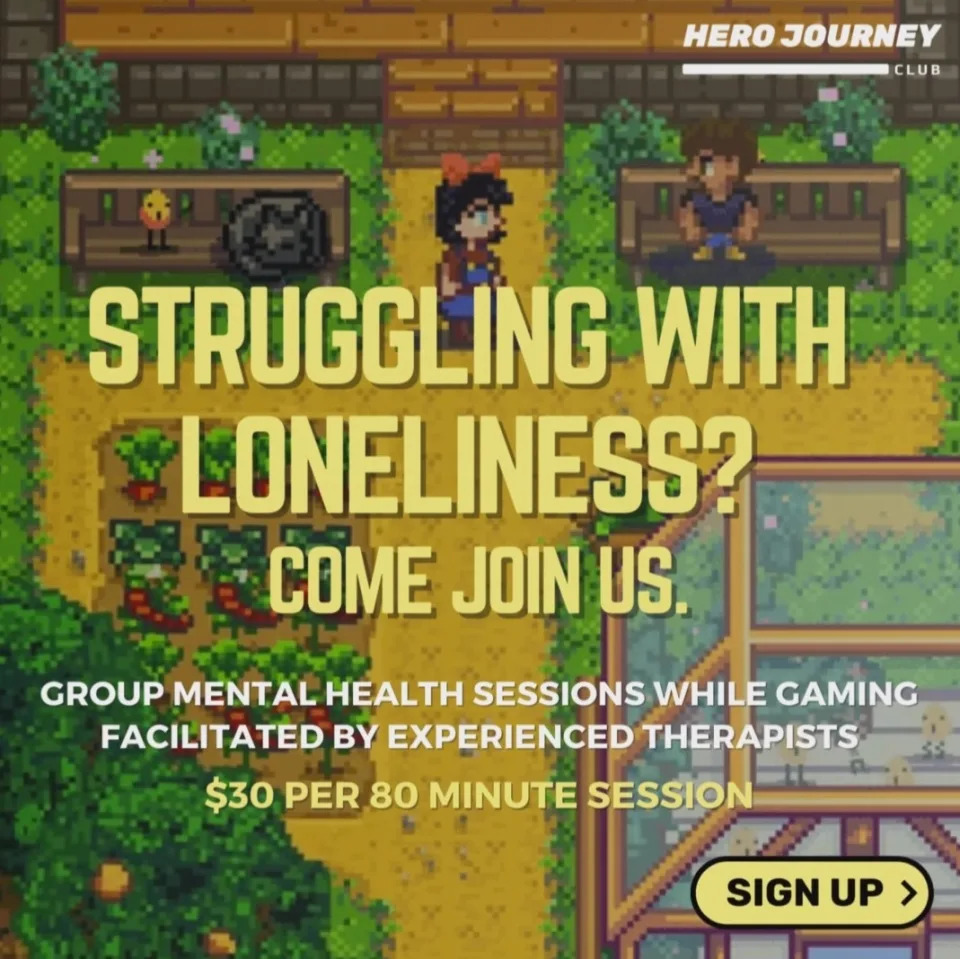 An ad for Hero Journey Club that says