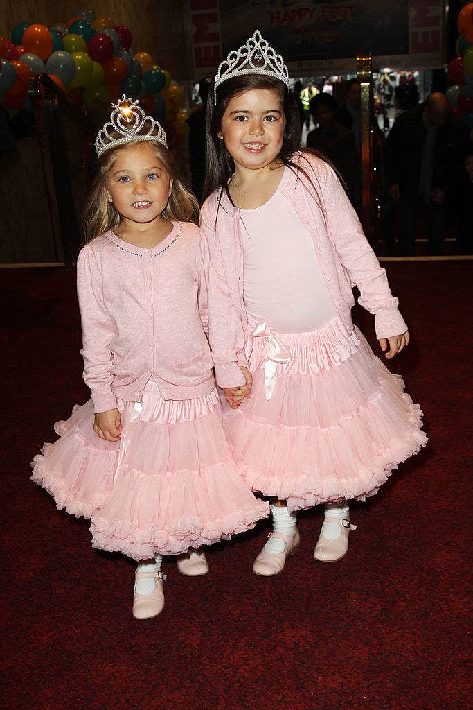 Sophia Grace and Rosie as toddlers wearing crowns