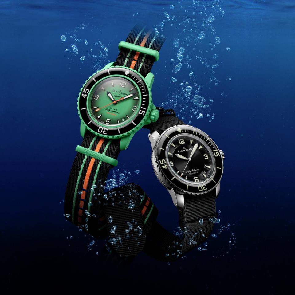 The Blancpain X Swatch collaboration marks the 70th anniversary of the ‘Fifty Fathoms’ collection  (Blancpain x Swatch)