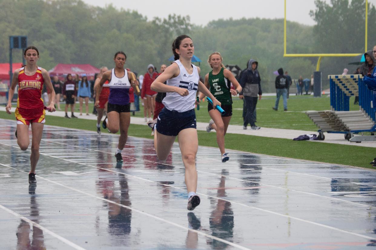 The Hillsdale Academy girls 4x100 relay team of Haven Socha Angela Alvarez, Madison Sallows and Iris Millies won a regional title last season and is back looking to win again. (Pictured is Iris Millies running the 4x100 at last year's regional finals).