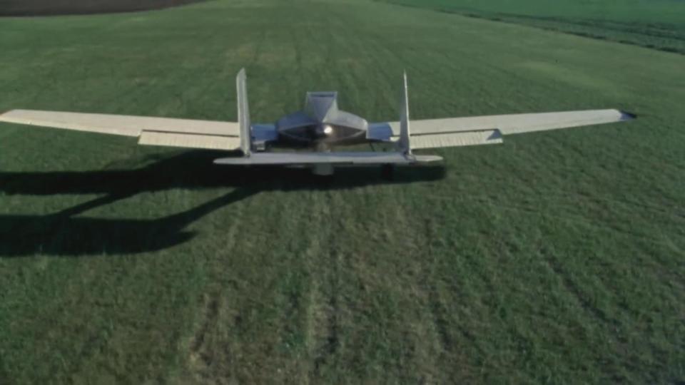 A photo of The Defender's test flight in the 1988 National Film Board Documentary named after the aircraft. 