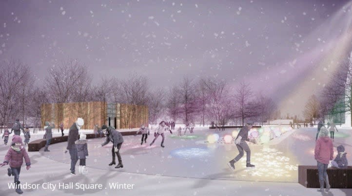The rink will be open in the winter and the centre will be used as a decorative fountain the rest of the year.