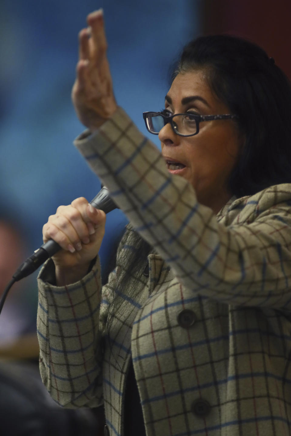 Rep. Daisy Morales, D-Orlando speaks against Senate Bill 2-C: Establishing the Congressional Districts of the State in the House of Representatives Thursday, April 21, 2022 during debate at the Capitol in Tallahassee, Fla. The session was halted later due to a sit-down protest by a small group of Democrats, but continued after a brief recess, and the bill passed. (AP Photo/Phil Sears)