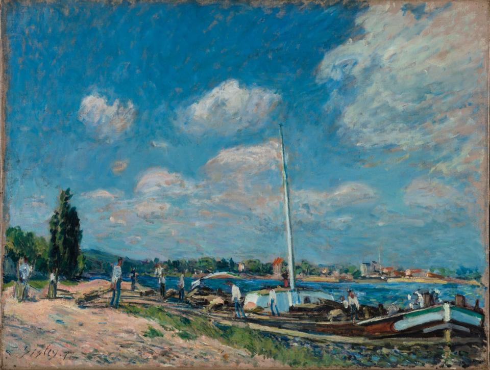 Unloading Barges at Billancourt (1877) by Alfred Sisley - Anders Sune Berg/Ordrupgaard, Copenhagen