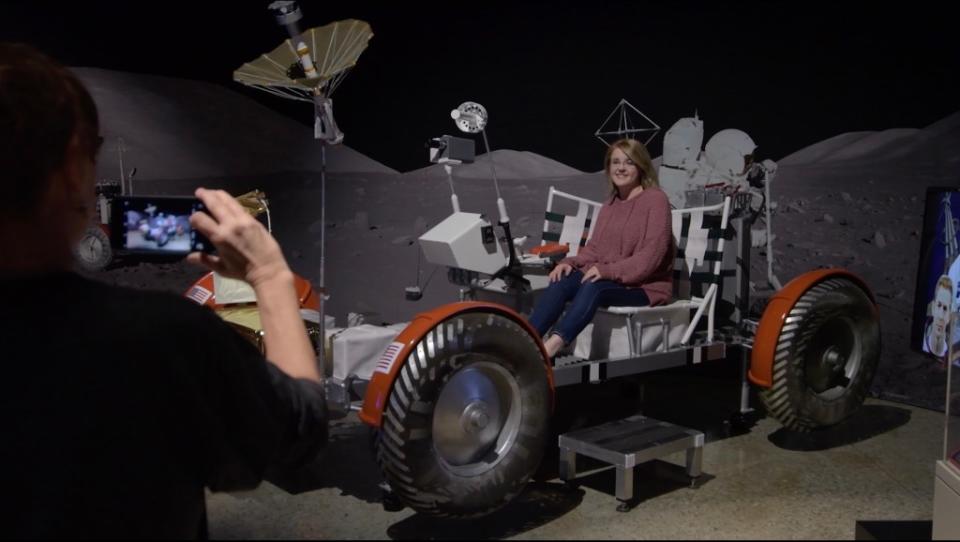 A new Intrepid Museum exhibit, “Apollo: When We Went to the Moon,” lets visitors hop onto a lunar rover replica and take a virtual walk on the moon. Intrepid Museum