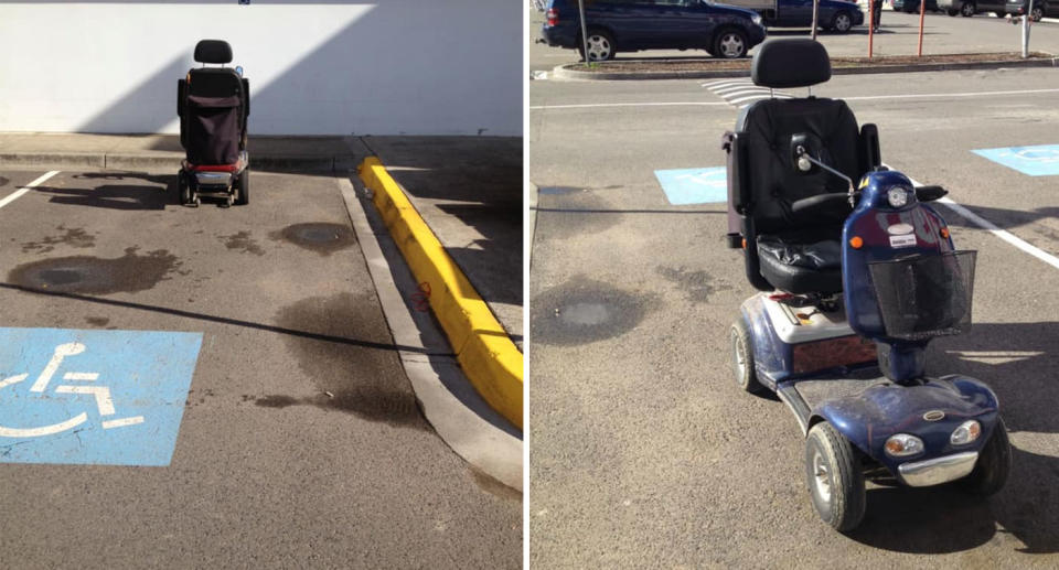 A Melbourne mobility scooter was blocking off a Bunnings disabled parking bay.