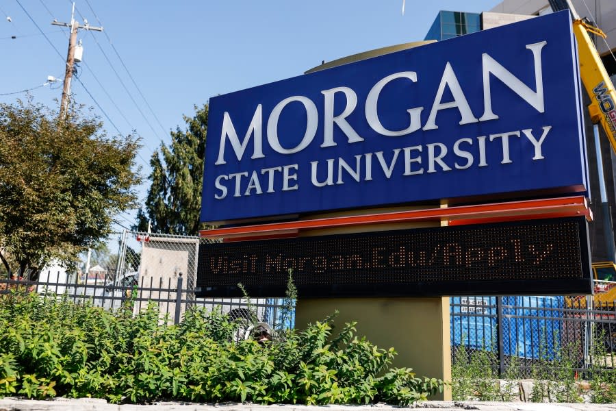 BALTIMORE, MARYLAND – OCTOBER 04: A sign for Morgan State University on October 04, 2023 in Baltimore, Maryland. Police are still looking for a suspect who opened fire on the campus of the historically black college as students were attending a homecoming week event, injuring five people. This is the third year in a row where gun violence has marred the University’s homecoming festivities. (Photo by Anna Moneymaker/Getty Images)