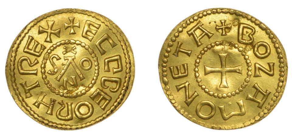 The Gold Penny, or Mancus of 30 Pence, was struck during the time of Ecgberht, King of the West Saxons between 802 and 839 (PA)