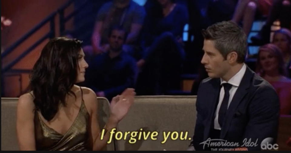 A woman who says, "i forgive you" to a man