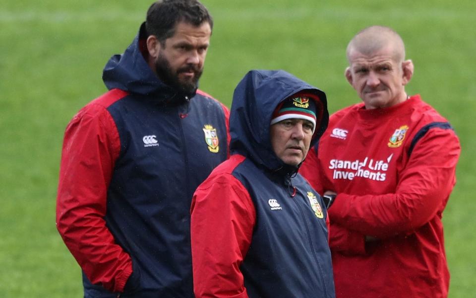 Andy Farrell (left) and Graham Rowntree (right) with Warren Gatland (centre) - GETTY IMAGES