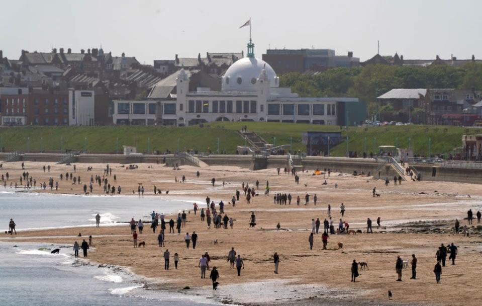 The sun was shining the length and breadth of Britain, and people enjoyed the weather on Whitley Bay beach on the north-east coast (Owen Humphreys/PA) (PA Wire)