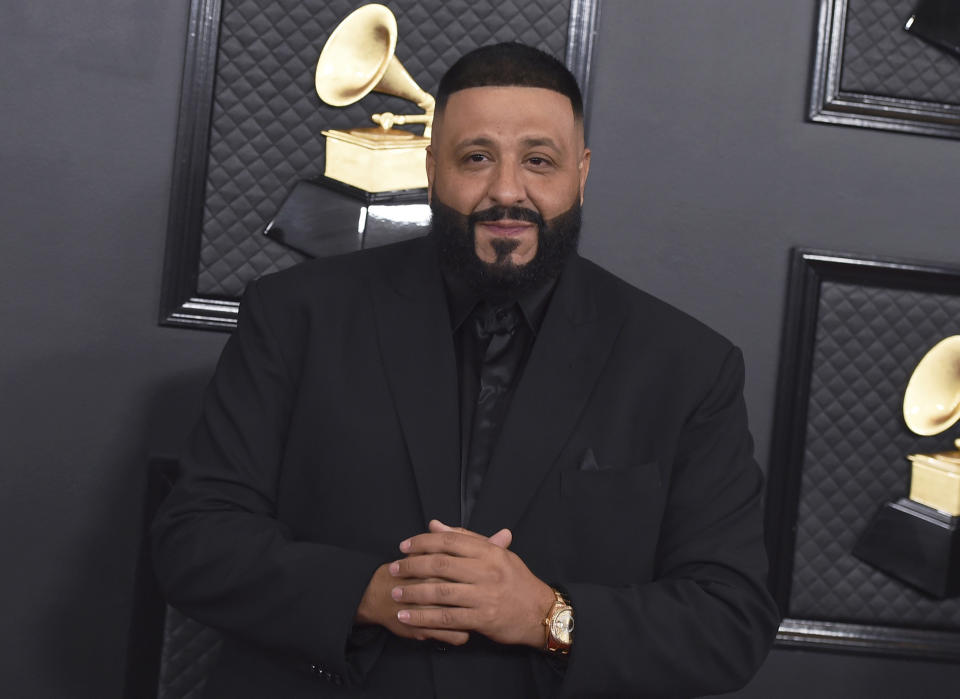 FILE - DJ Khaled arrives at the 62nd annual Grammy Awards on Jan. 26, 2020, in Los Angeles. Khaled is nominated for six Grammy Awards. The 2023 Grammy Awards will air live Sunday, Feb. 5. (Photo by Jordan Strauss/Invision/AP, File)