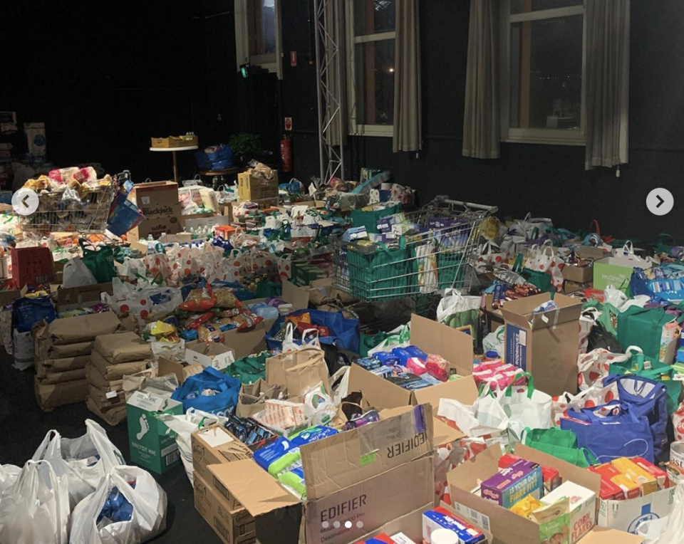 Photo shows groceries collected on Monday for residents of Melbourne public housing towers.