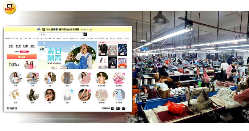 快時尚電商「SHEIN」讓中國製造的成衣透過跨境電商在全球熱賣。（圖／翻攝自1688官網、SHEIN官網）