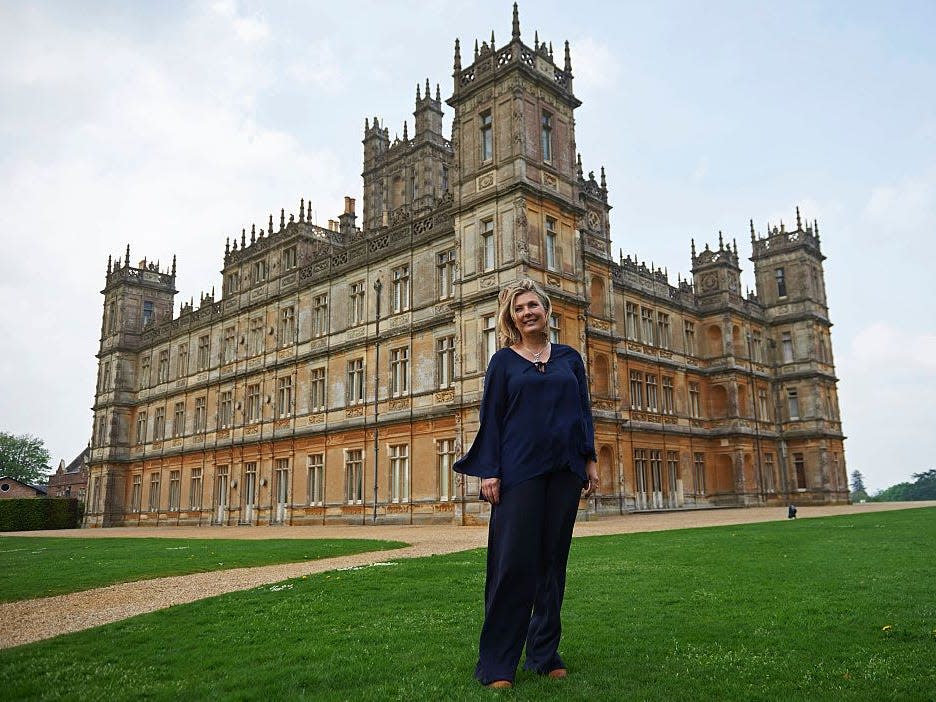 Lady Fiona Carnarvon, owner of Highclere Castle, poses for a photograph at the castle in Highclere,