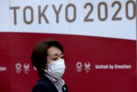 Tokyo 2020 president Seiko Hashimoto looks on after the five-party meeting in Tokyo, Thursday, July 8, 2021. (Behrouz Mehri/Pool Photo via AP)