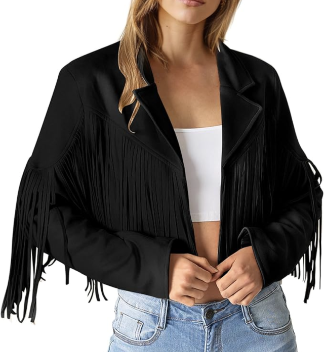 NYC Rodeo Black Faux Leather Fringe Pants