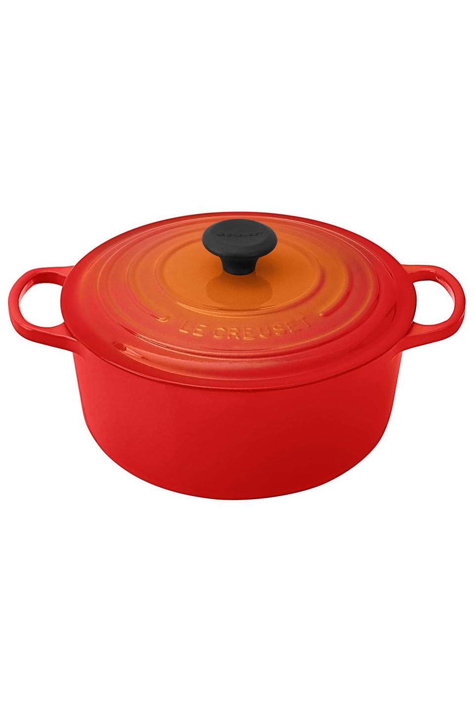 <p><strong>Le Creuset</strong></p><p>amazon.com</p><p><strong>$349.99</strong></p><p><a href="https://www.amazon.com/dp/B0076NOHG2?tag=syn-yahoo-20&ascsubtag=%5Bartid%7C10063.g.34824549%5Bsrc%7Cyahoo-us" rel="nofollow noopener" target="_blank" data-ylk="slk:Shop Now;elm:context_link;itc:0;sec:content-canvas" class="link ">Shop Now</a></p><p>Le Creuset is the gold standard of cookware and their dutch ovens are the lightest on the market. Here, the legendary brand's signature enameled cast iron Dutch Oven in a gradient motif that brings to mind sunsets and Prada's fall-winter 2018 collection.</p>