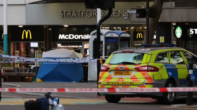 The scene at Stratford Centre after the stabbing (PA)
