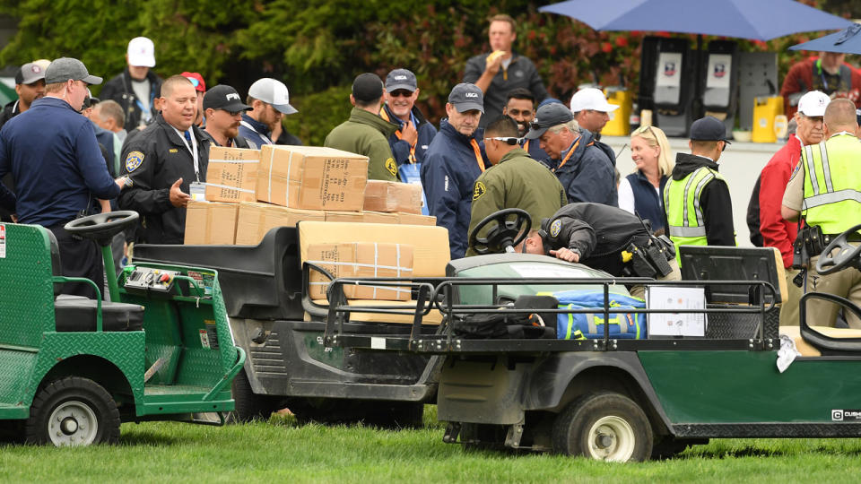 A box sent the cart flying into spectators at the US Open. Pic: Getty