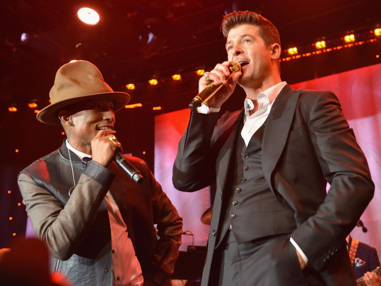 Pharrell Williams and Robin Thicke perform their 2013 hit 'Blurred Lines': Getty Images