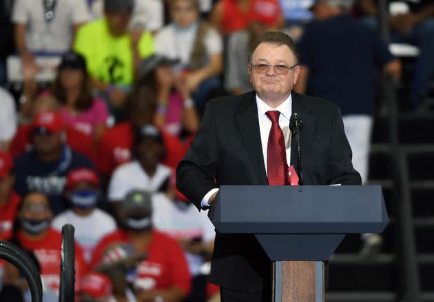 Businessman Don Ahern, a Donald Trump ally, speaks at a 2020 rally in Henderson, Nevada. Ahern has urged Trump to reconsider his pick for Senate in the battleground state. (Photo: Ethan Miller/Getty Images)