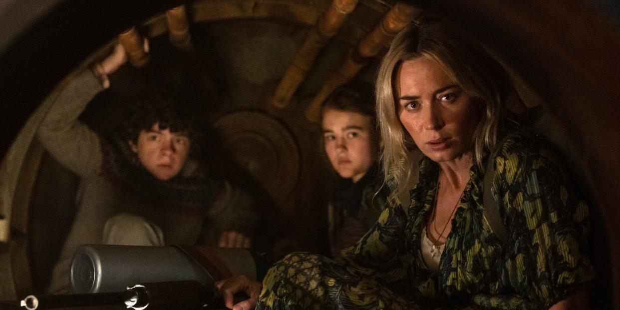 a quiet place part 2 noah jupe as marcus, millicent simmonds as regan and emily blunt as evelyn