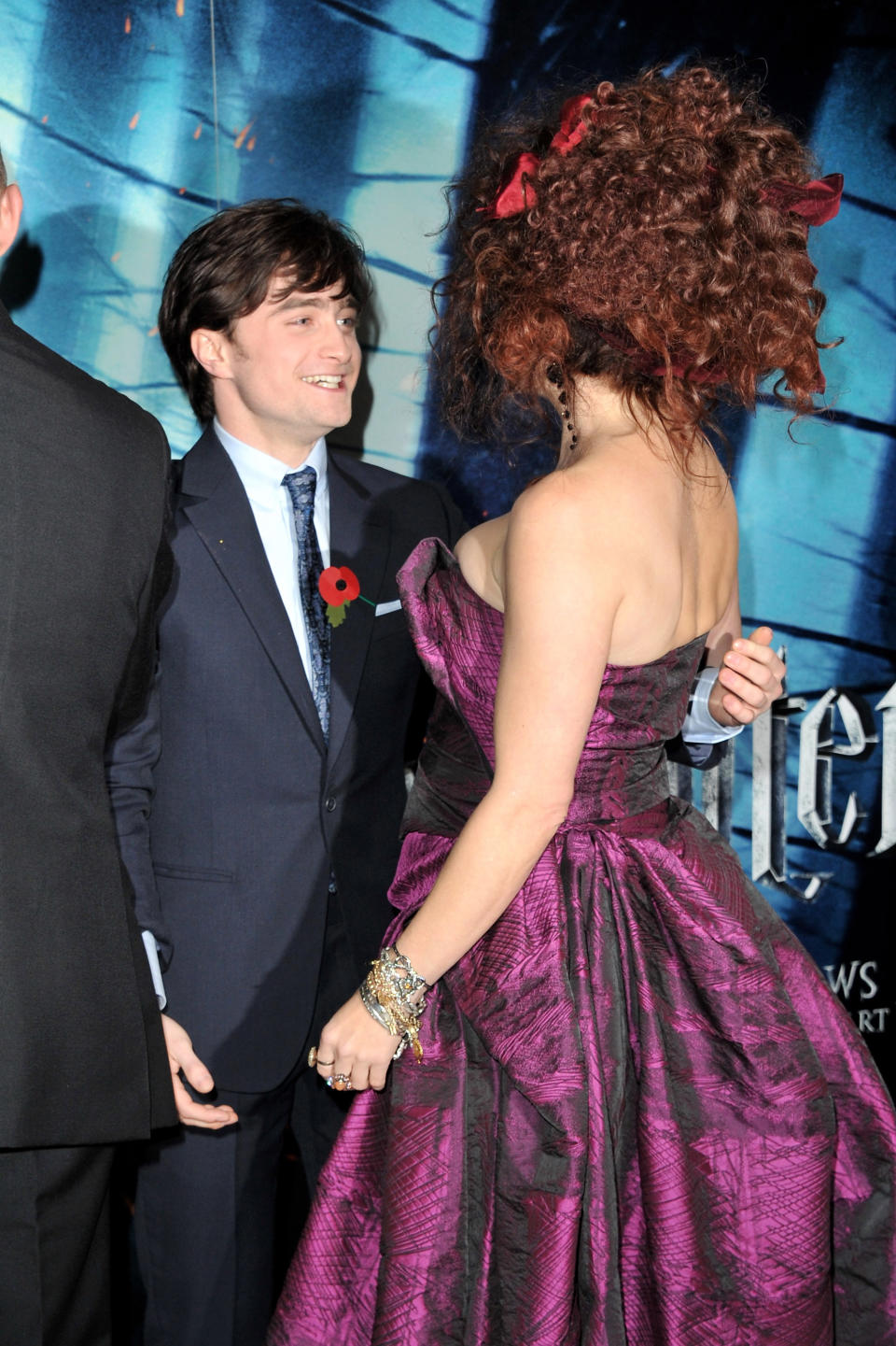 Actor Daniel Radcliffe (L) and actress Helena Bonham Carter attend the world premiere of 