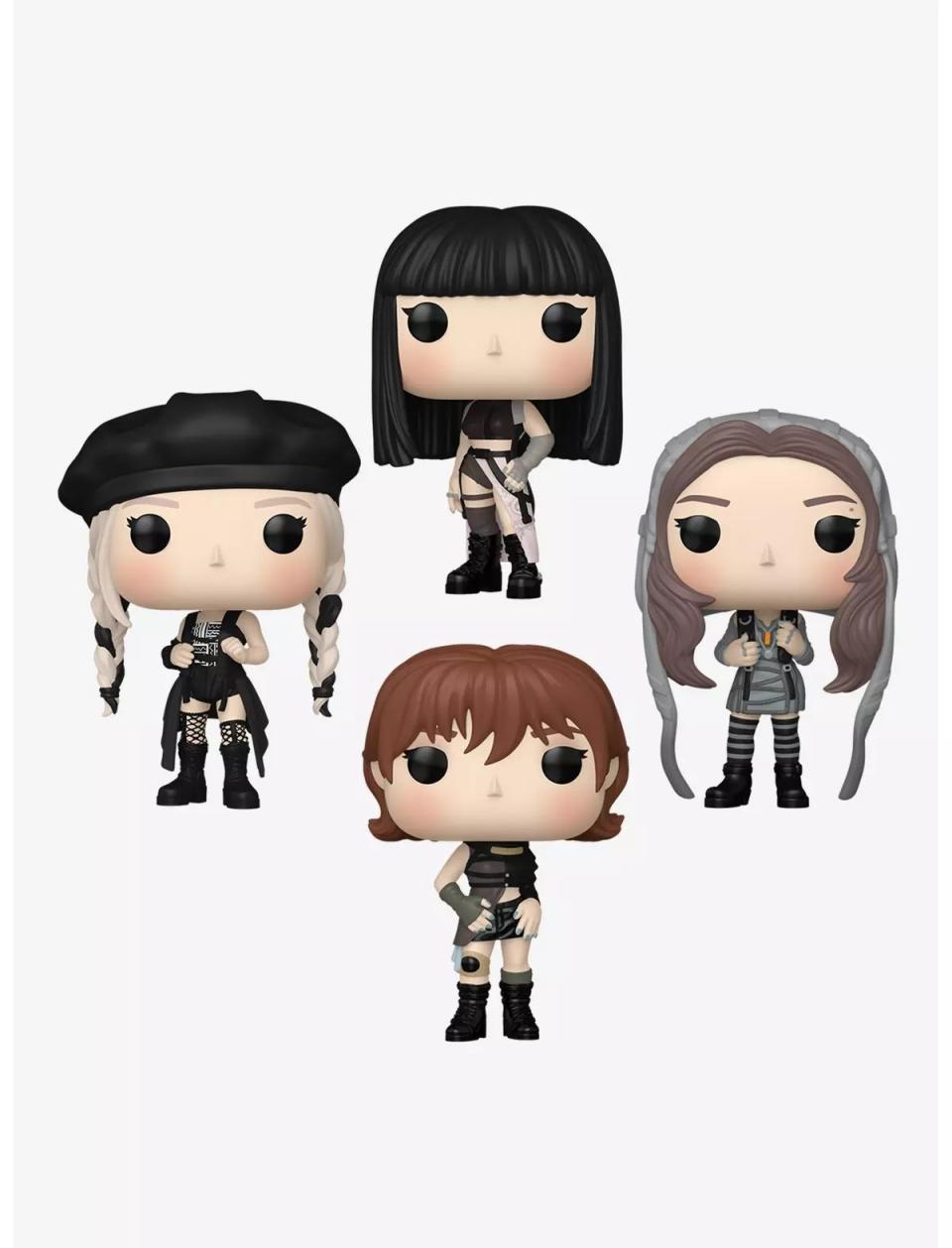 four pack of blackpink funko pops in pink venom outfits