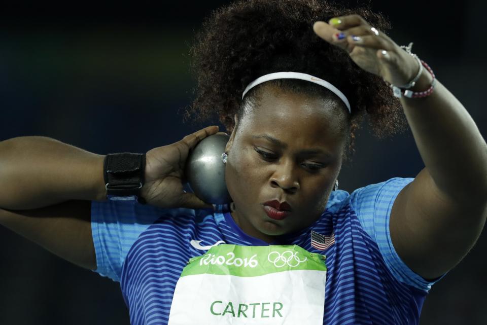 <p>“The Shot Diva” Michelle Carter is the first American woman to win gold in shot put. (AP) </p>