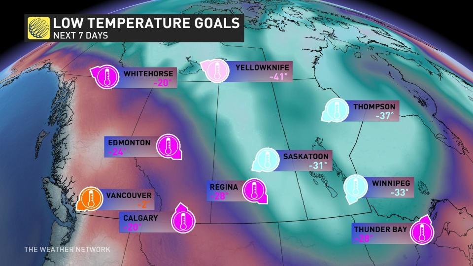 Lowest Western Canada Temps Over The Next 7 Days