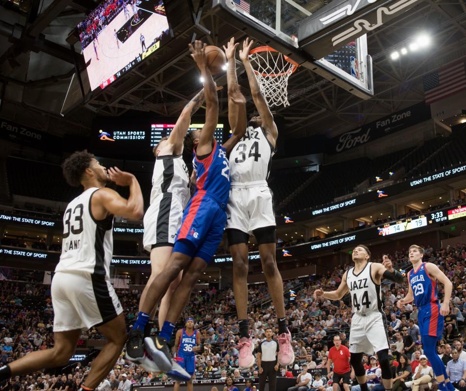 The Utah Jazz and Philadelphia 76ers play in Summer League action at the Delta Center in Salt Lake City on Wednesday, July 5, 2023. | Scott G Winterton, Deseret News