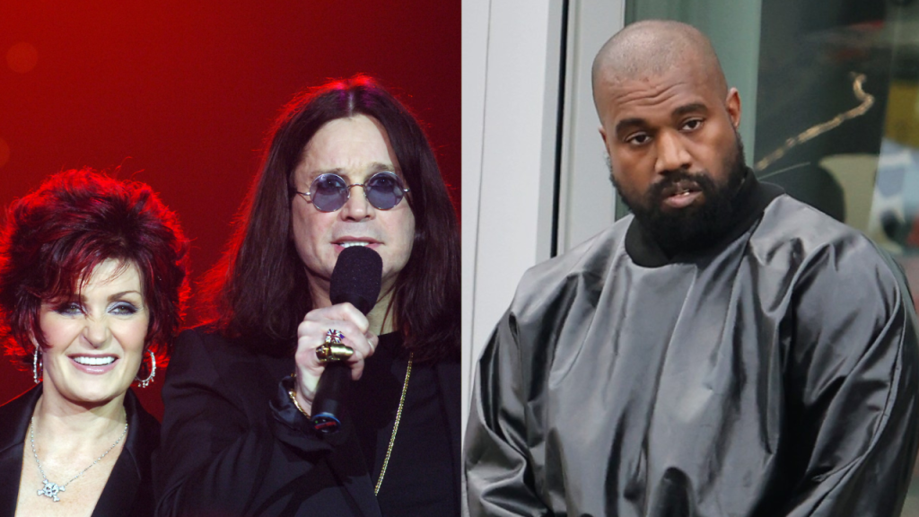 Ozzy & Sharon Osbourne + Kanye West | Credit: M. Caulfield/WireImage + MEGA/GC Images Via Getty Images