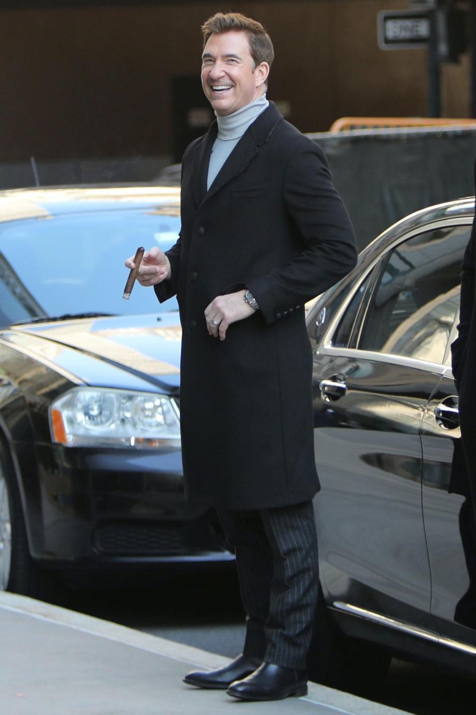 <p>Dylan McDermott is in great spirits on the set of <em>Law and Order Organized Crime</em> in N.Y.C. on Wednesday.</p>