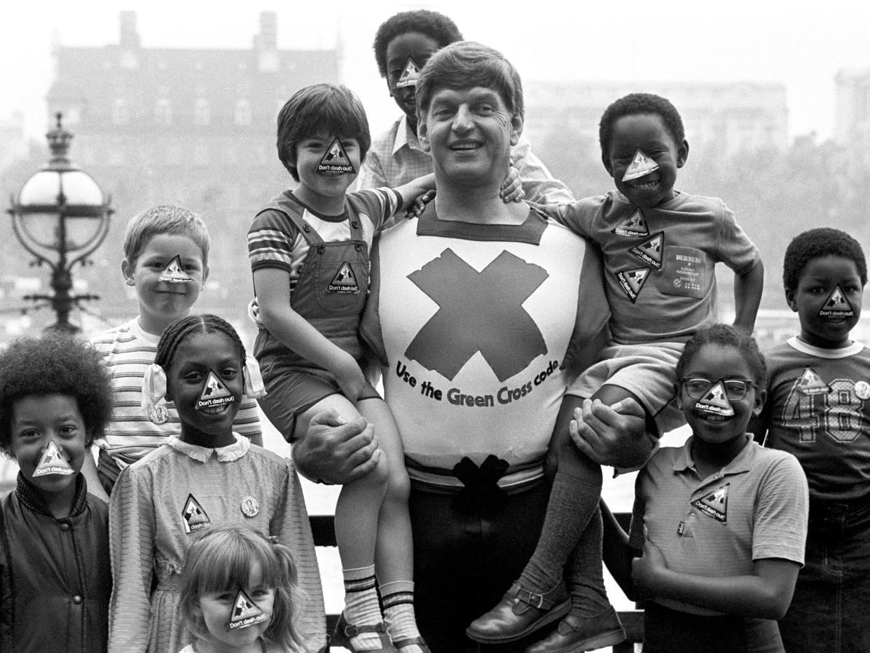 Actor Dave Prowse in his role as the Green Cross Code Man in 1982 (PA)