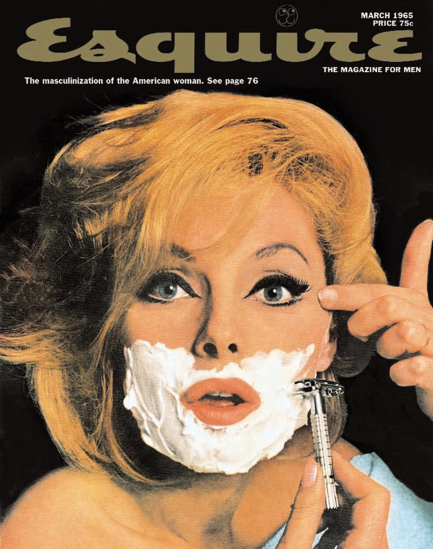 Esquire's March 1965 cover with Italian actress Virna Lisi shaving her face.