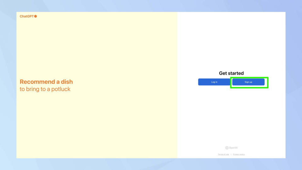 ChatGPT sign up page