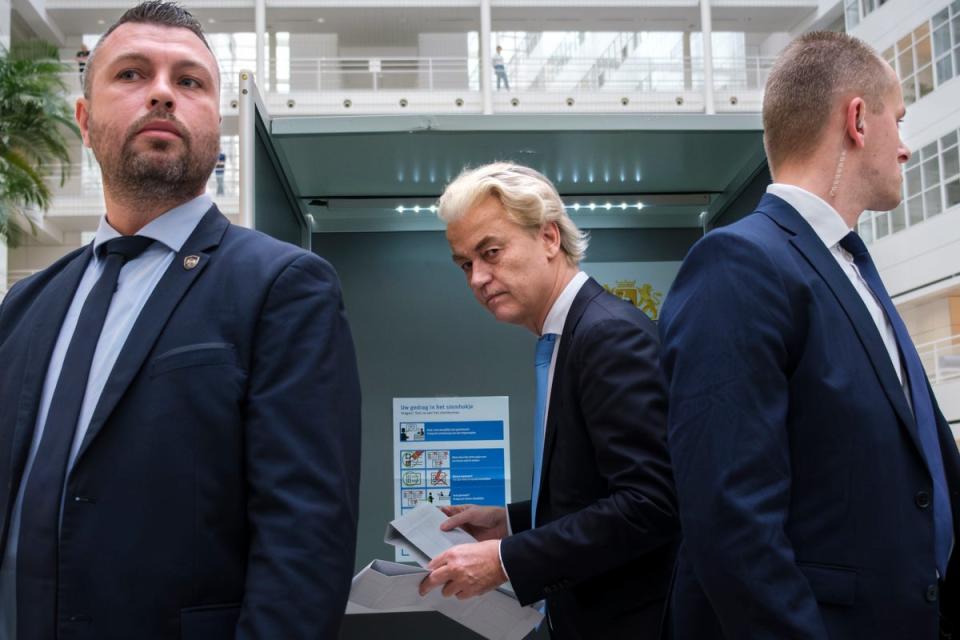 Geert Wilders, leader of the Party for Freedom, known as PVV, casts his ballot in The Hague (AP)